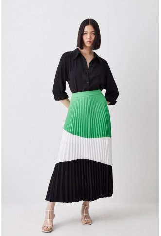 Colour Block Pleated Woven...