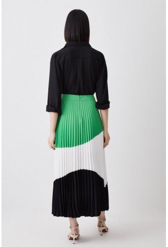 Colour Block Pleated Woven Skirt