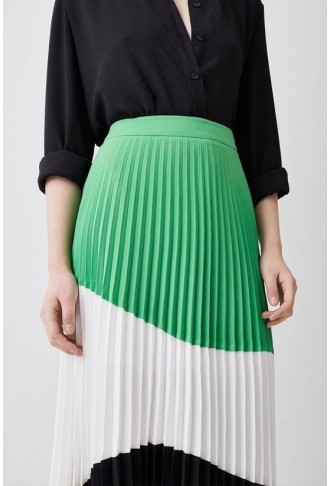 Colour Block Pleated Woven Skirt