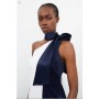 Tailored Satin Back Crepe Tie Neck Contrast Panel Maxi Dress