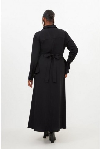Plus Size Soft Tailored Belted Maxi Shirt Dress