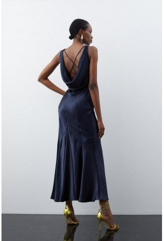 Premium Satin Waterfall Woven Midi Dress