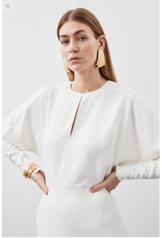 Premium Woven Viscose Crepe Long Sleeve Midi Dress