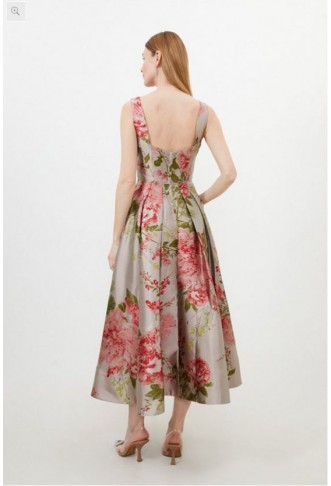 Vintage Floral Print Prom Woven Maxi Dress