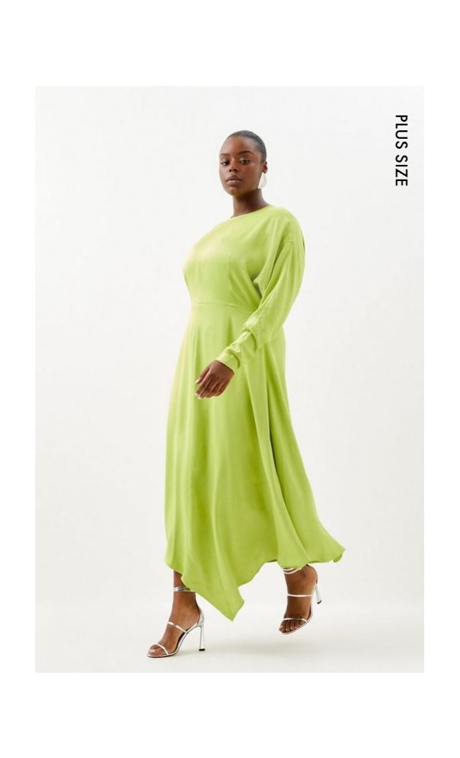Plus Size Satin Crepe Long Sleeve Midi Dress