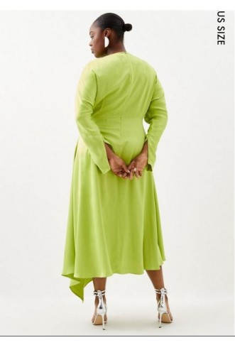 Plus Size Satin Crepe Long Sleeve Midi Dress