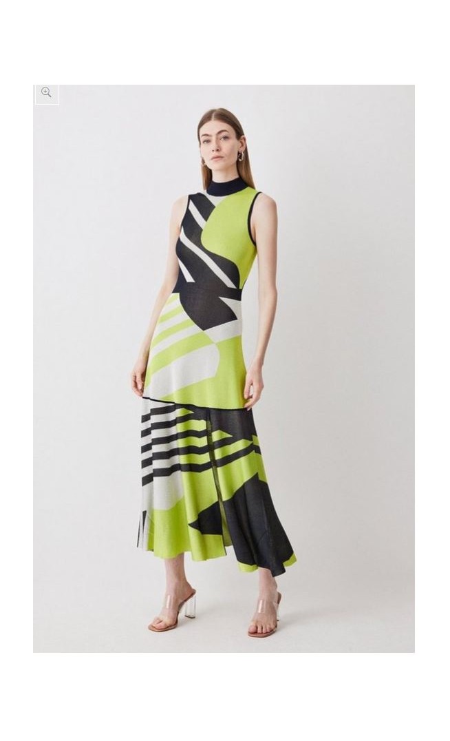Slinky Knit Jacquard Abstract Maxi Dress