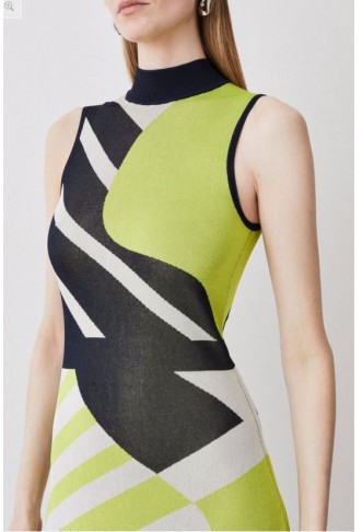 Slinky Knit Jacquard Abstract Maxi Dress