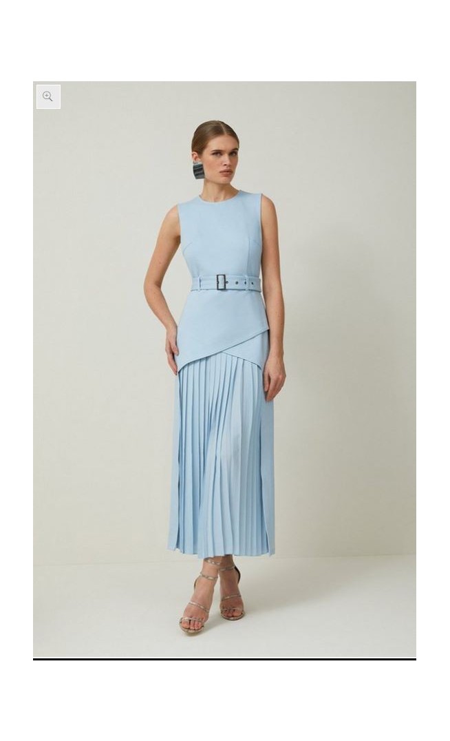 Ponte And Georgette Jersey Pleated Maxi Dress