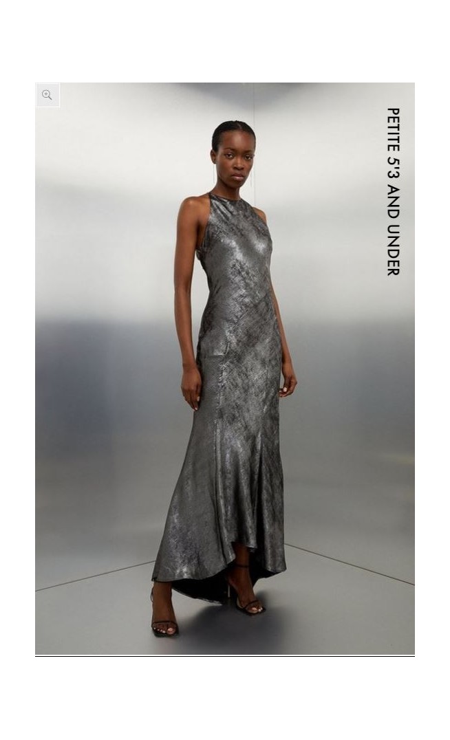 Petite Premium Metallic Diamante Detail Halter Woven Maxi Dress