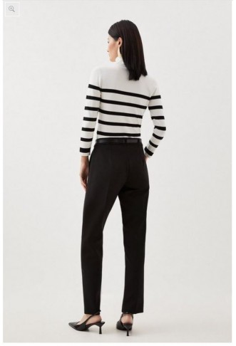 Compact Stretch Tailored Waist Detail Straight Leg Trousers