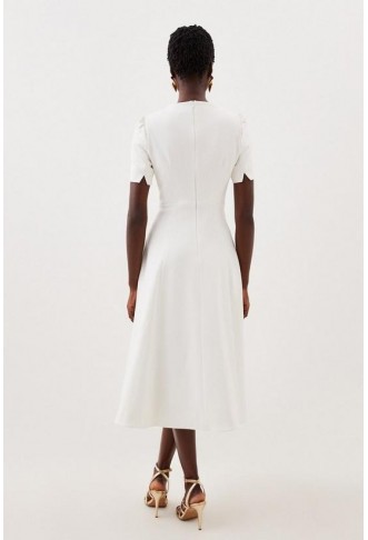 Structured Crepe Asymmetric Detail Full Skirt Tailored Dress
