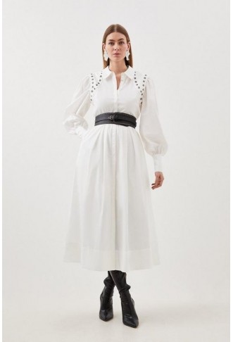 Cotton Eyelet Belted Long...