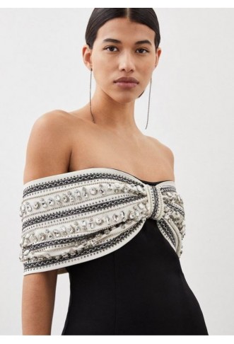 Crystal Embellished Bow Detailed Woven Maxi Dress