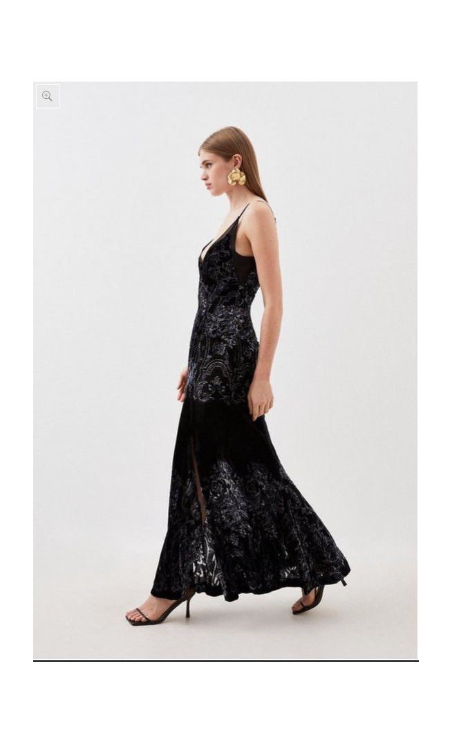 Placed Velvet Devore Strappy Woven Maxi Dress