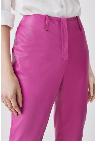 Leather Straight Leg Low Waist Trousers