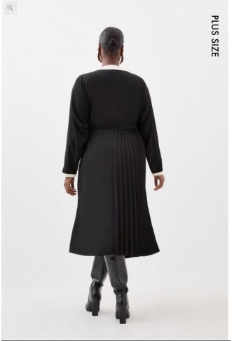 Plus Size Twill Pleated Woven Midi Dress