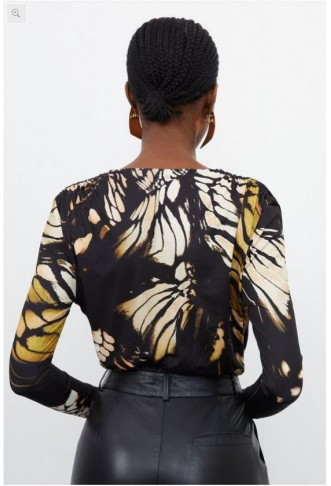 Butterfly Print Cowl Neck...