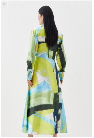Abstract Colour Block Draped Satin Woven Midi Dress