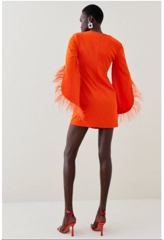 Soft Tailored Full Sleeve Feather Mini Dress
