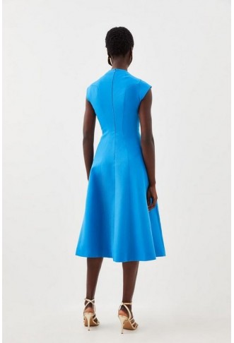 Tailored Seam Detail High Neck Full Skirt Midi Dress