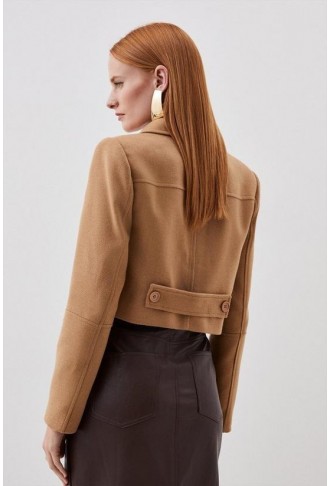 Tailored Wool Blend Pocket Detail Cropped Jacket