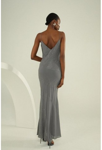 Diamante Embellished And Georgette Cowl Maxi Dress