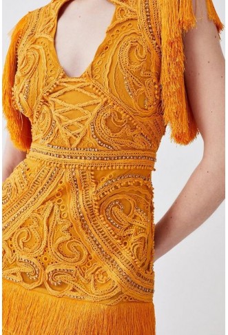 Cornelli Embellished Fringed Woven Dress