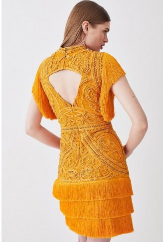 Cornelli Embellished Fringed Woven Dress