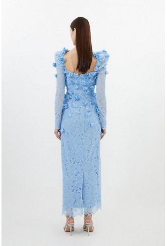 Lace Petal Applique Woven Midi Dress