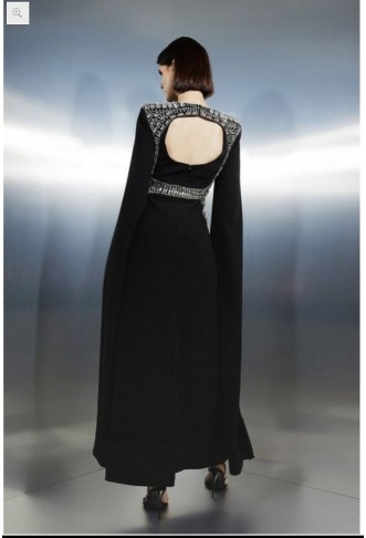 Embellished Caddy Cape Sleeve Woven Maxi Dress