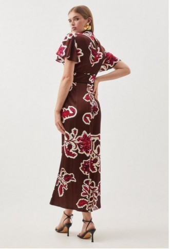 Petite Batik Viscose Satin Angel Sleeve Woven Midi Dress