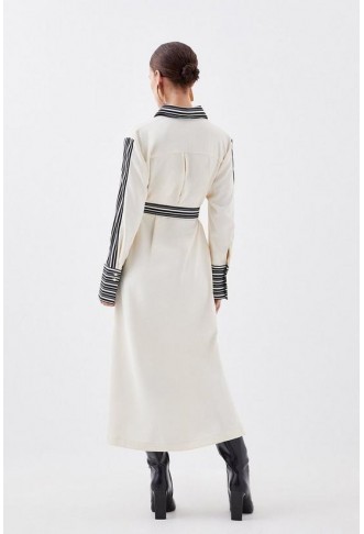 Petite Stripe Twill Belted Woven Midi Shirt Dress