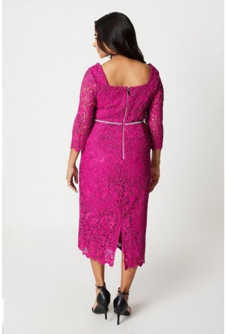 Petite Lace Embellished Waist Midi Dress