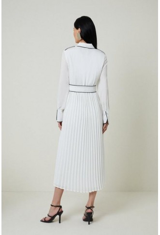Piping Detail Woven Belted Maxi Dress