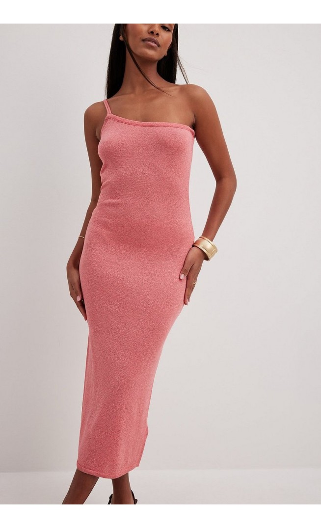 Glitter Knitted One Shoulder Midi Dress