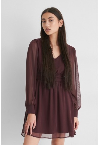 V-Neck Gathered Mini Dress