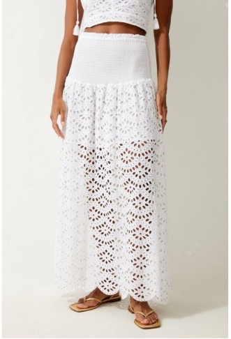 Beach Cotton Broderie Maxi Skirt And Top Co-ord