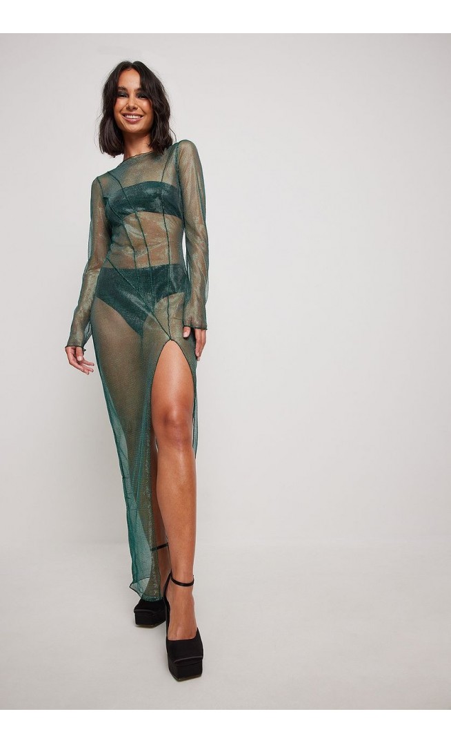 Net Fabric High Slit Maxi Dress