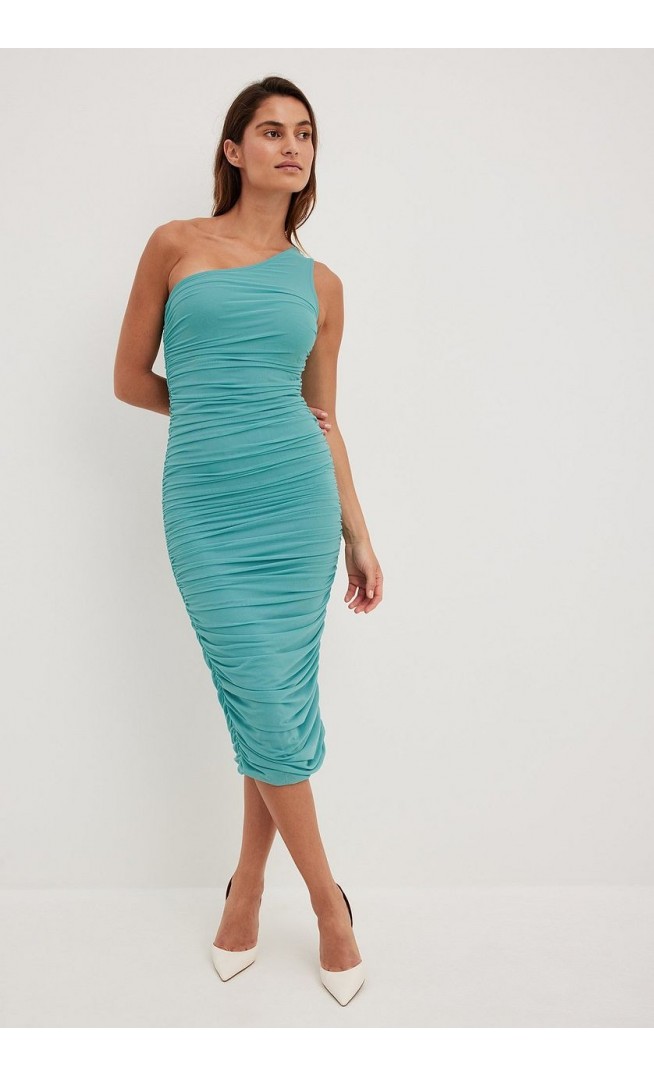 One Shoulder Mesh Midi Dress