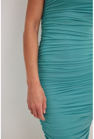 One Shoulder Mesh Midi Dress