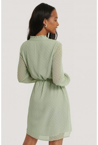 Frill Neck Dobby Dress