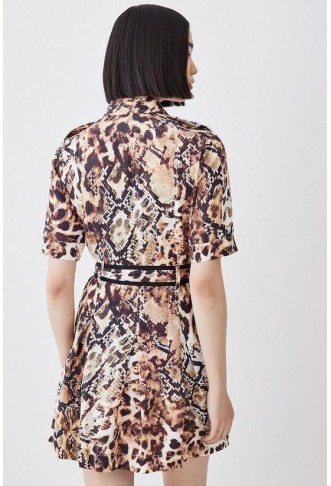 Animal Print Premium Linen Mini Shirt Dress