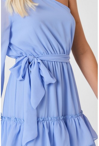 One Shoulder Flounce Midi Dress