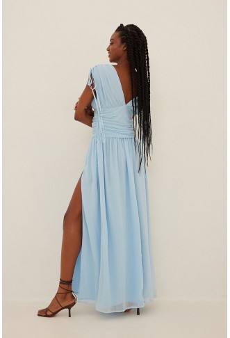 Pleated Waist Shoulder Straps Maxi Dress