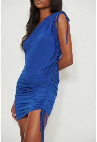 One Shoulder Drawstring Mini Dress