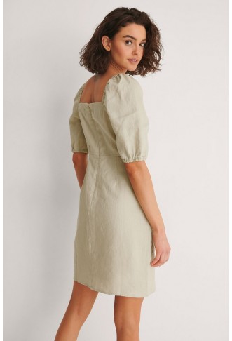 Square Neck Mini Linen Dress