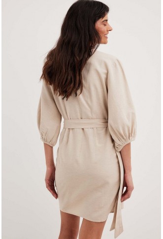 Wrapped Linen Mix Mini Dress