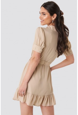 Belted Puff Sleeve Mini Dress