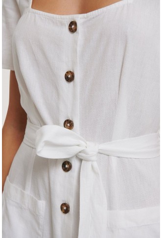 Square Neck Linen Look Dress